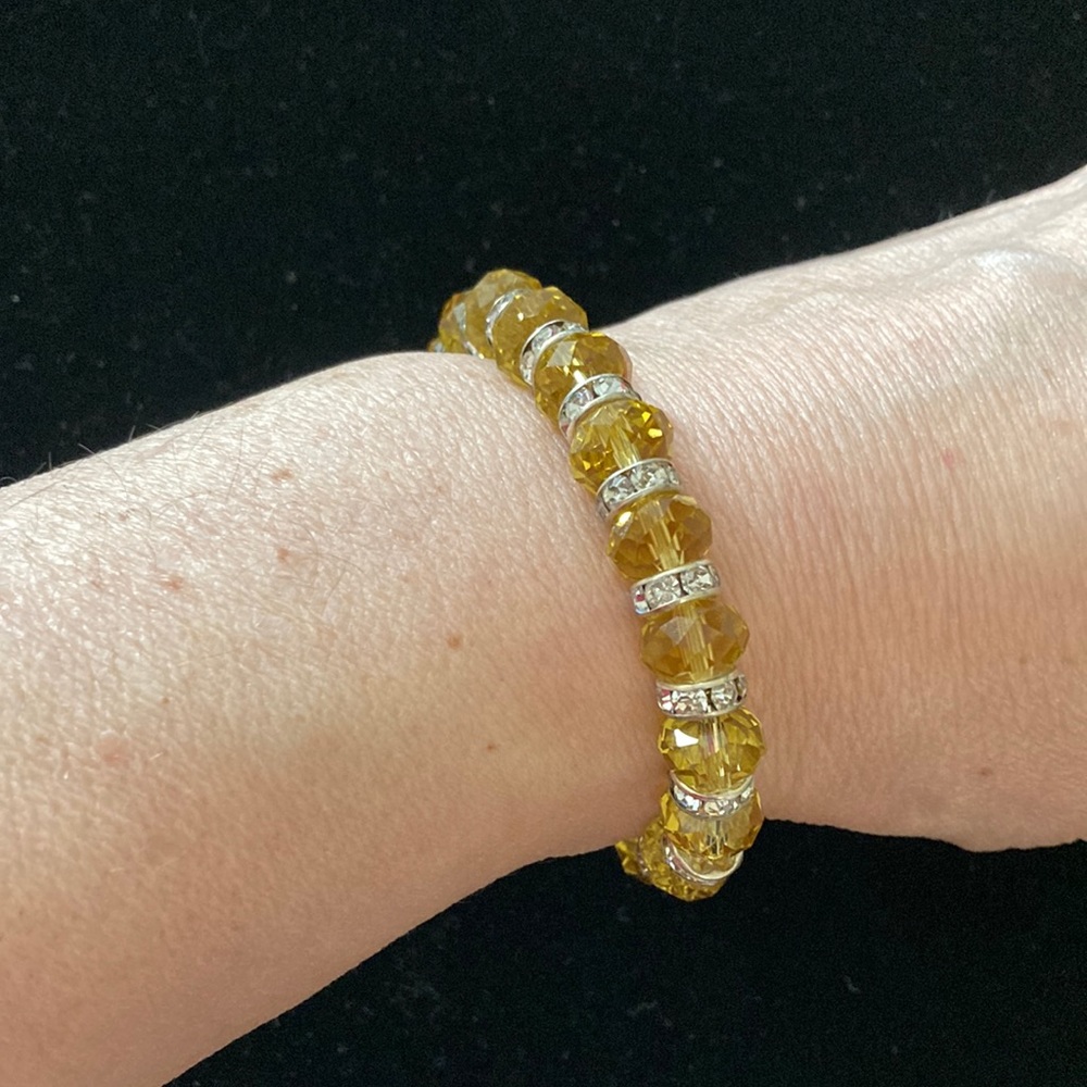 Yellow Topaz Beads with Rhinestones Stretch Bracelet